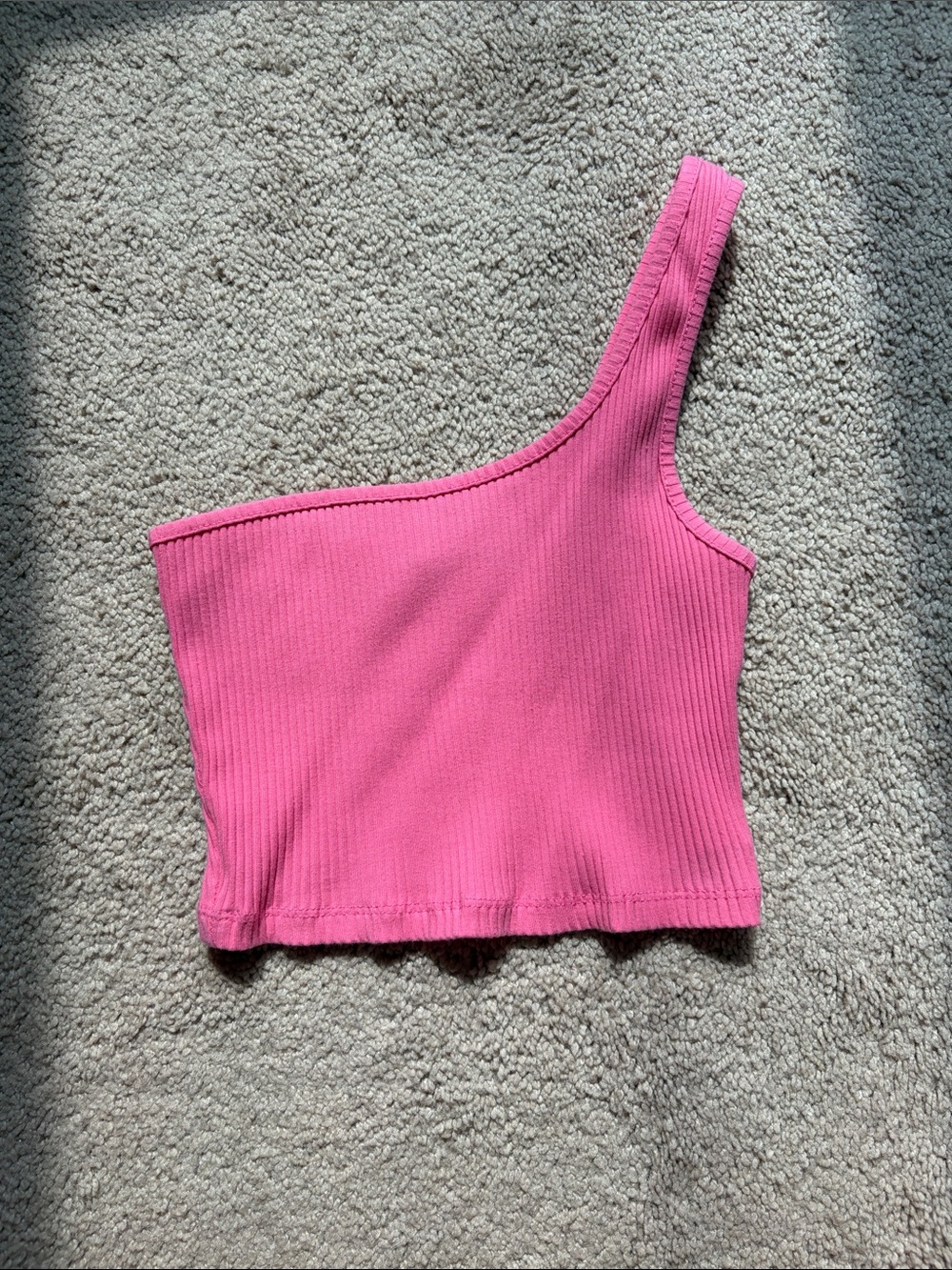 SHEIN One-Shoulder Ribbed Hot Pink Crop Top